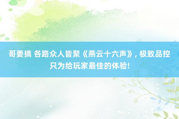 哥要搞 各路众人皆聚《燕云十六声》， 极致品控只为给玩家最佳的体验!